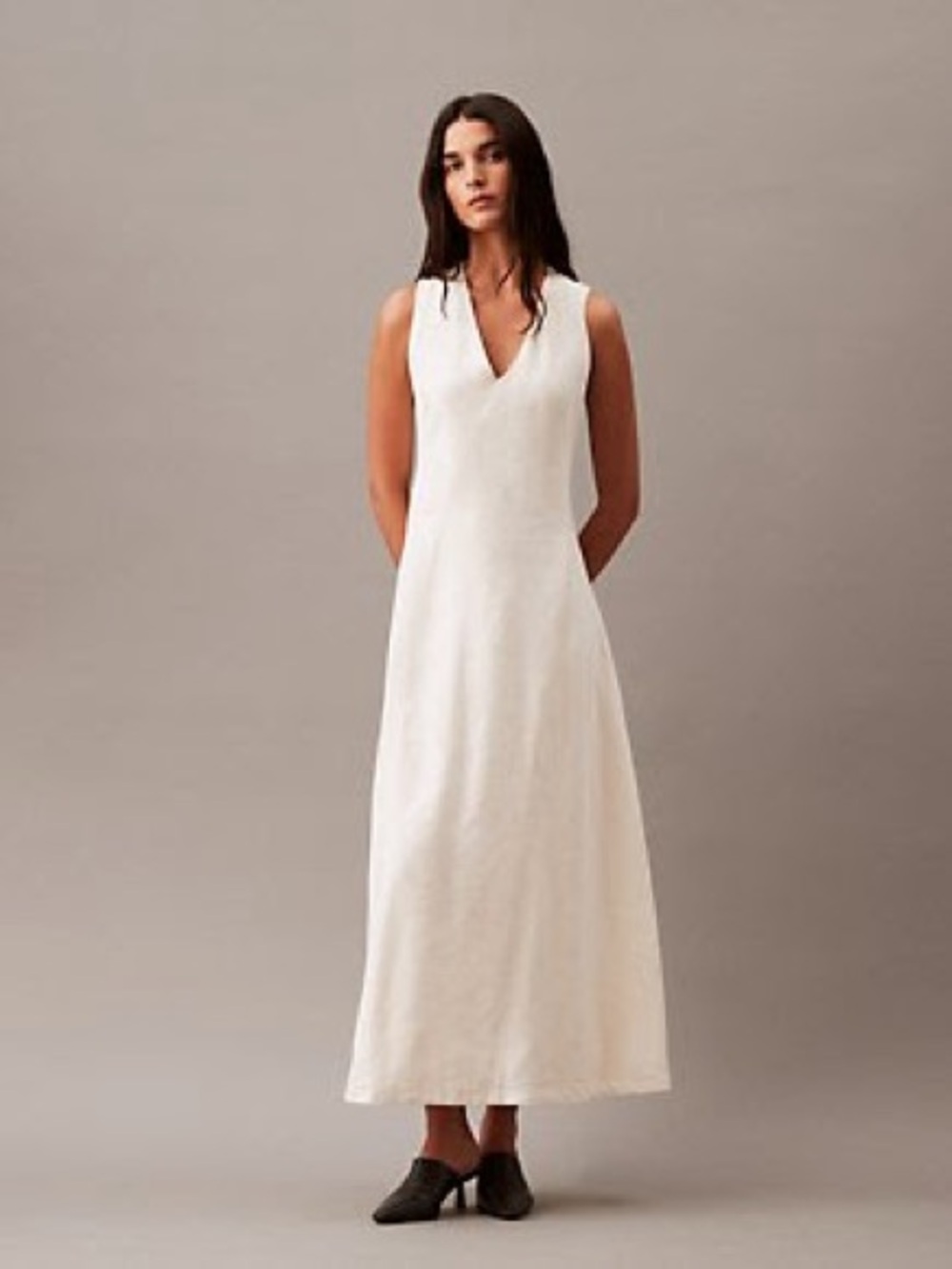 Calvin Klein Sleeveless V-Neck Maxi Dress in White